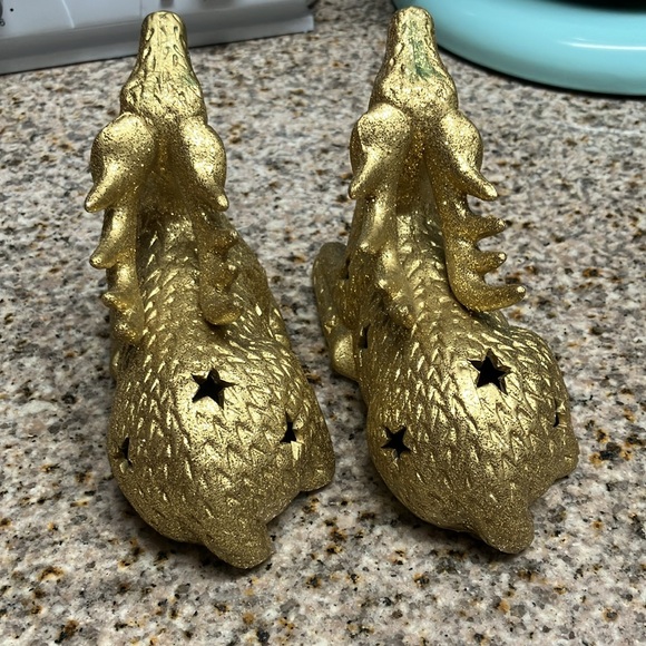 Christmas 2 set  ceramic gold reindeers decoration - Picture 5 of 6